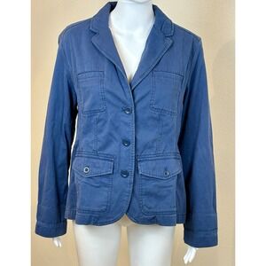 Eddie Bauer Blazer Womens 8 Blue Legend Wash Jacket Canvas Utility Pockets Chore